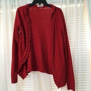 New York & Company Red Ruffle Cardigan